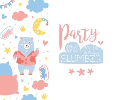 Slumber Party Banner Template, Childish Holiday Party Invitation Card Design Cartoon Illustration vector