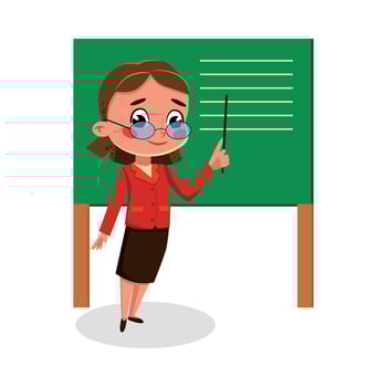 Girl Teacher Character Standing at Blackboard, Kids Hobby or Future Profession Concept Cartoon Style Illustration vector