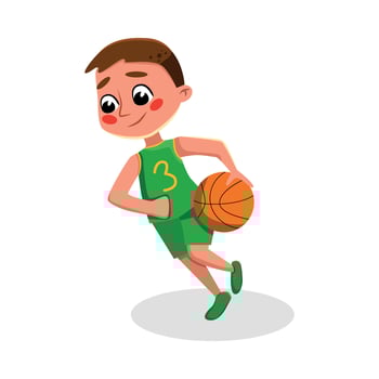 Boy Playing Basketball, Kid Practicing Sports Game, Doing Physical Exercise, Active Healthy Lifestyle Concept Cartoon Style Illustration vector