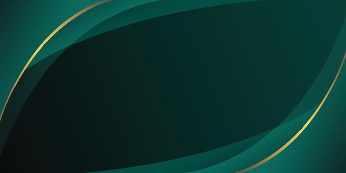 Dark emerald green abstract background with geometric border, gold lines, and copy space vector