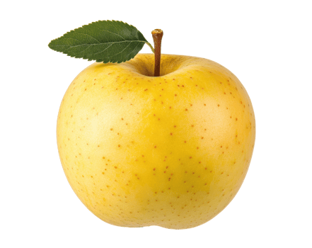 Delicious yellow apple with green leaf on top for healthy living png