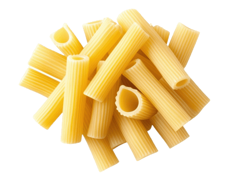 Fresh uncooked rigatoni pasta for Italian cuisine preparation png