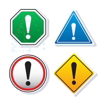 Caution alarm danger sign, symbol, collection, icon illustration cartoon isolated on white background with cute design concept vector