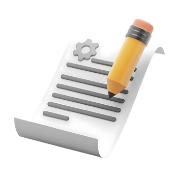 Document with Pencil and Gear Icon 3D Render png