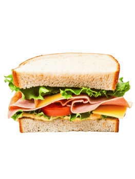 Ham and Cheese Sandwich on Whole Wheat Bread with Lettuce and Tomato png