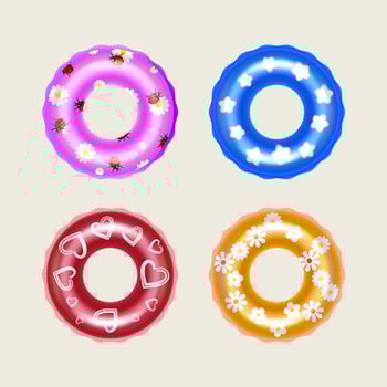 Four inflatable swim rings are displayed in a grid vector