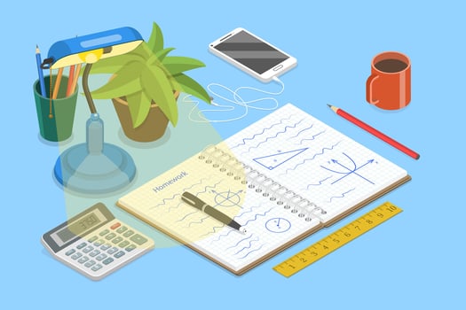 3D Isometric Flat Conceptual Illustration of Doing Homework, Studying Student vector