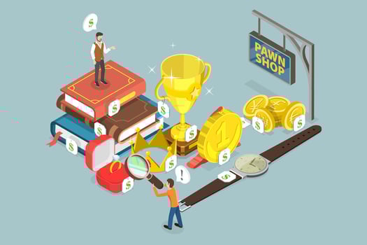 3D Isometric Flat Conceptual Illustration of Pawnshop Business, Quick Cash Service vector