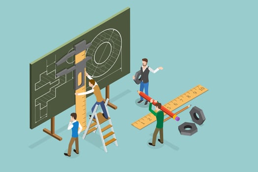 3D Isometric Flat Conceptual Illustration of Mechanical Engineering, Industrial Construction vector