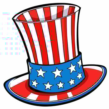 Cartoon Patriotic Uncle Sam hat for 4th of July public holiday card greetings. Illustration on a white background. vector