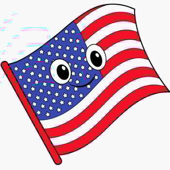 Cartoon The American USA flag with a smile on a white background. vector