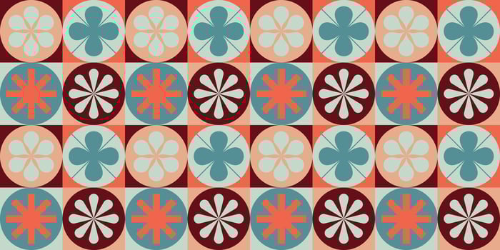 Vintage red and blue floral tile pattern vector