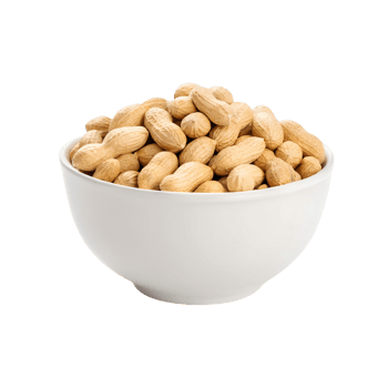 A white bowl filled with a pile of roasted peanuts in shells png
