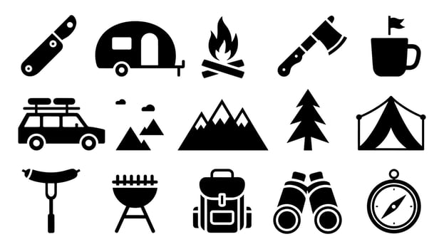 Camping and Outdoor Adventure Icons for Hiking, Camping, and Exploration vector