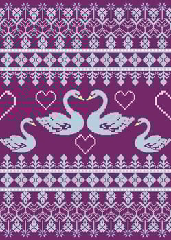 Pixel Knit Swan Pattern. Nordic Valentine Style. Perfect for Valentine's, winter, or romantic themed designs. vector