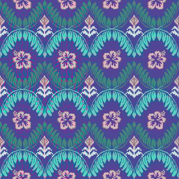 Tropical Pixel Floral Pattern. Seamless Bright Hibiscus Design. perfect for textiles and summer themes. vector