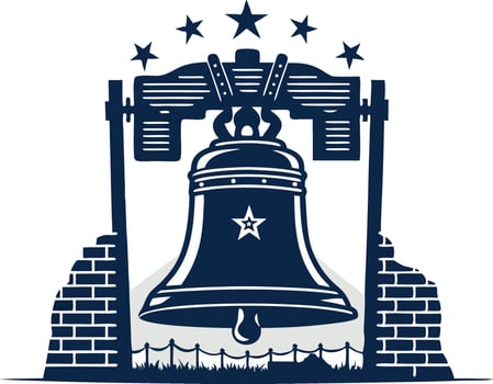 Patriotic Liberty Bell Silhouette with Stars and Brick Border vector