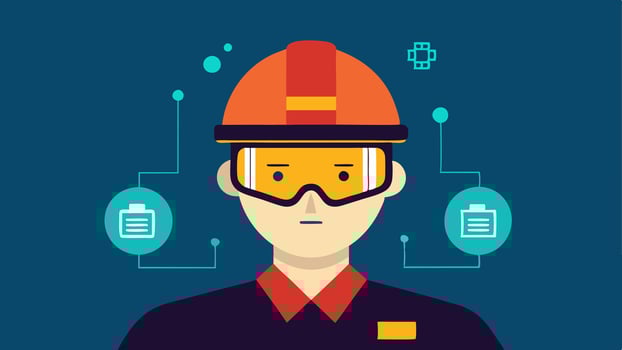 Smart Glasses in Production An illustration of a worker wearing smart glasses with a headsup display showing realtime defect alerts generated by an AI system.. vector