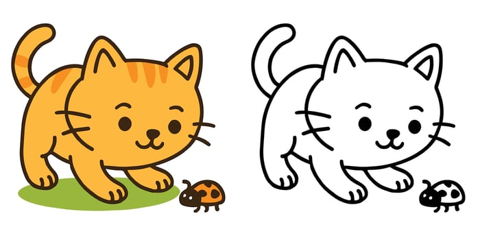 Coloring Book For Kids Cute Cartoon Curious cat watching ladybug Illustration vector
