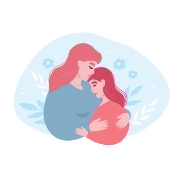 Mother hugs her daughter. Happy family together. flat graphics. vector