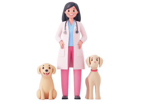 Caring veterinarian with happy dogs and friendly atmosphere png