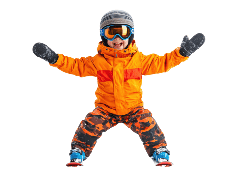 Joyful child enjoying winter sports in bright ski gear png