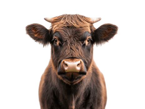 A close-up view of a brown cow showing its curious expression png