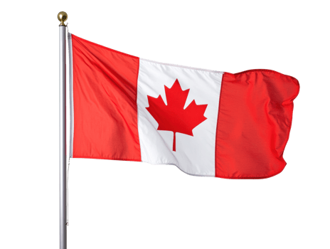 Canada flag waving in the wind against a clear sky background png