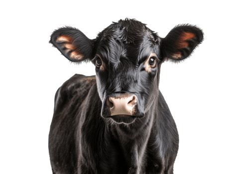 Black calf looking curiously at the camera in a farm setting png