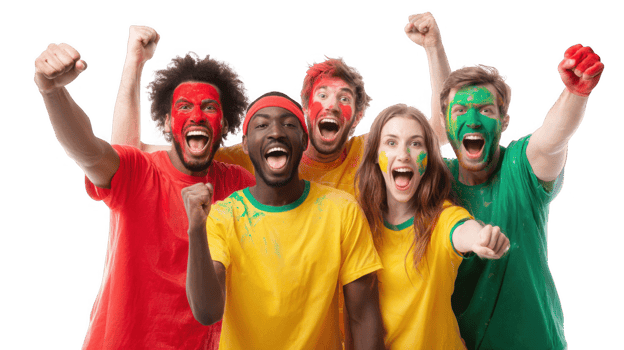 Enthusiastic sport fans cheering with painted faces on transparent background png