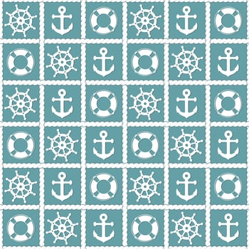 A seamless blue background with ship symbols. vector