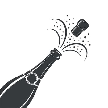Celebration Champagne Bottle Popping Open with Cork and Bubbles in a Minimalist Graphic Style Illustration vector