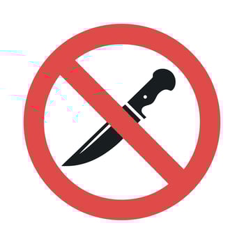 Prohibition sign with a knife indicating no knives allowed violence prevention safety regulations and a symbol against weapons and sharp objects vector