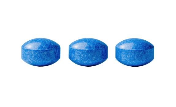 Three vibrant blue pills arranged in a row for medication purposes png