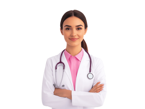 Confident medical professional with stethoscope in clinic setting png