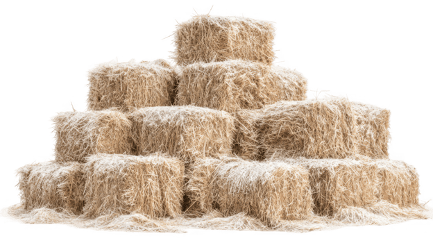 Stacked hay bales forming a pyramid shape on transparent background png