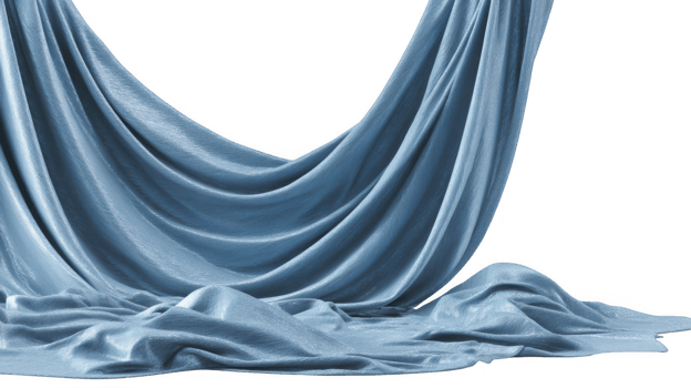 Elegant blue fabric draped and flowing on transparent background png