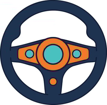 Steering wheel icon in blue and orange illustration for vehicle control and driving concept vector