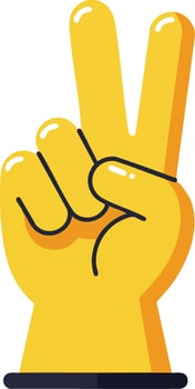 Hand making peace or victory sign with two fingers yellow glove illustration simple design vector