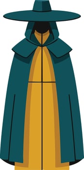Plague Doctor Costume Illustration in Dark Green Cloak and Wide Hat Graphic vector