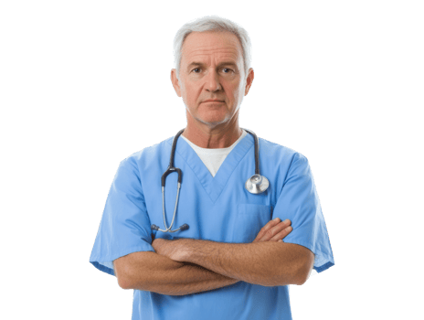 Experienced healthcare professional wearing scrubs with a stethoscope png