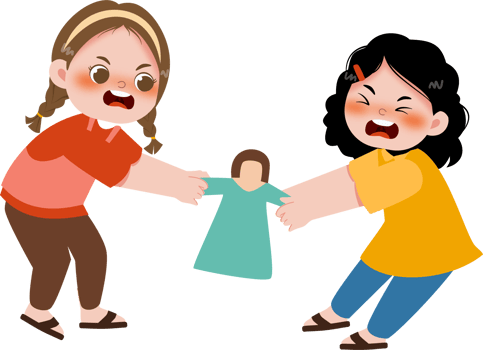 Two children are playing with a doll png