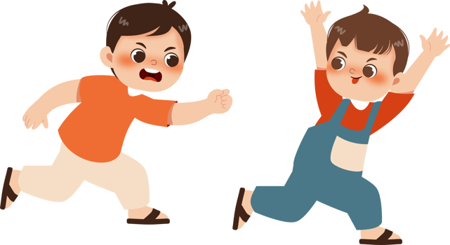 Two boys running in the air, one is holding his hand up png