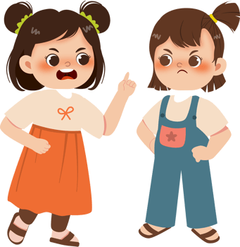 Two little girls standing next to each other, one pointing png