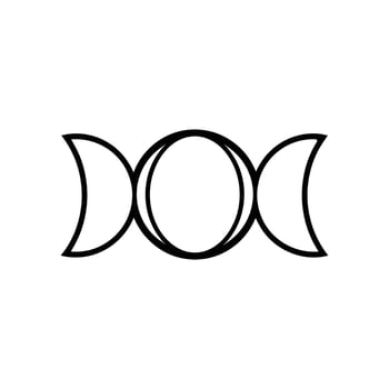 A minimalist black and white illustration of the Triple Moon Goddess symbol, representing the Maiden, Mother, and Crone aspects of the Goddess. vector