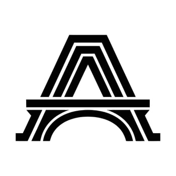 A bold, graphic illustration of a stylized bridge in black against a white background. The design features a strong, geometric A shape. vector