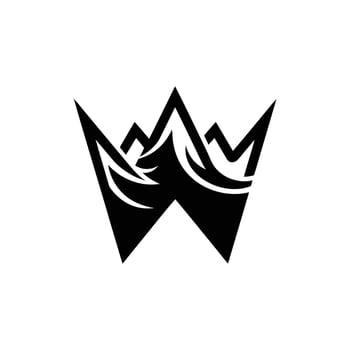 A stylized logo featuring a capital letter W formed by mountain peaks, with decorative mountain-like details. vector