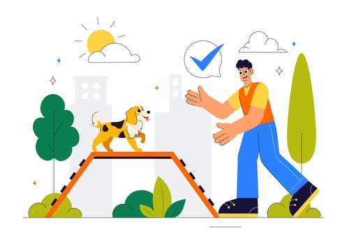 Dog Agility and Obedience Training Illustration with Instructor at Pet Playground vector