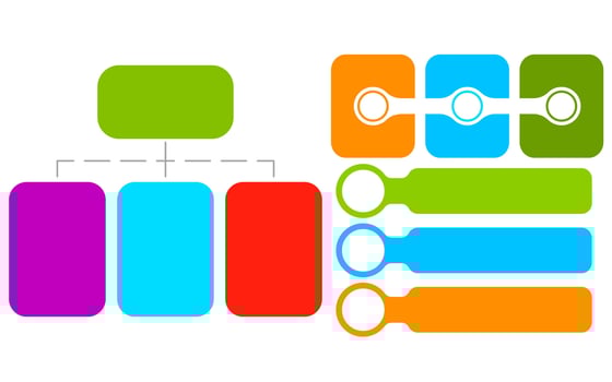 Infographic for business promotion with colorful diagram of blank boxes and circles. vector