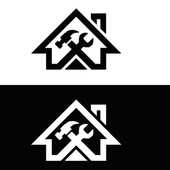 A house and a wrench logo design vector